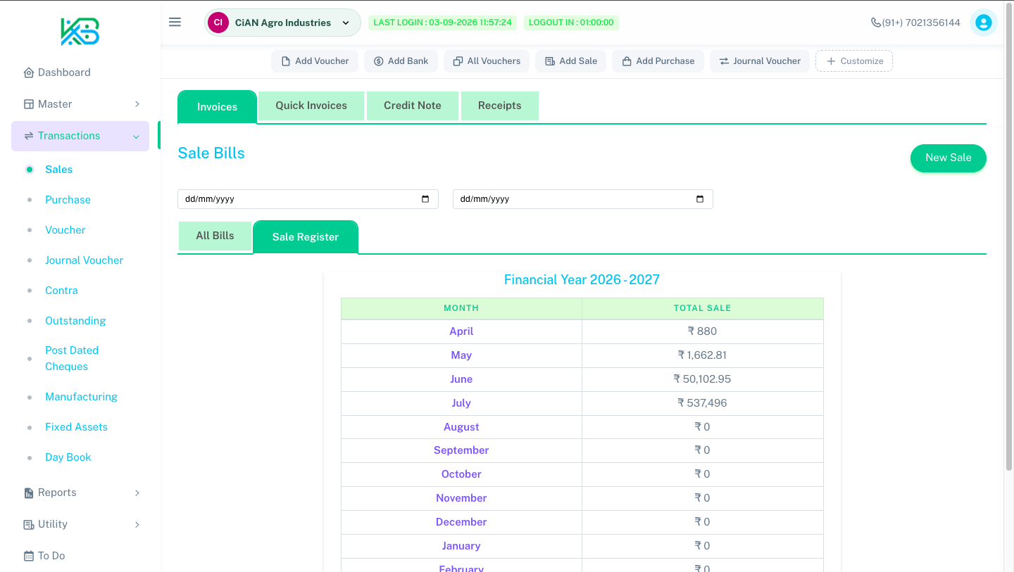 Mobile billing & invoice feeds app
